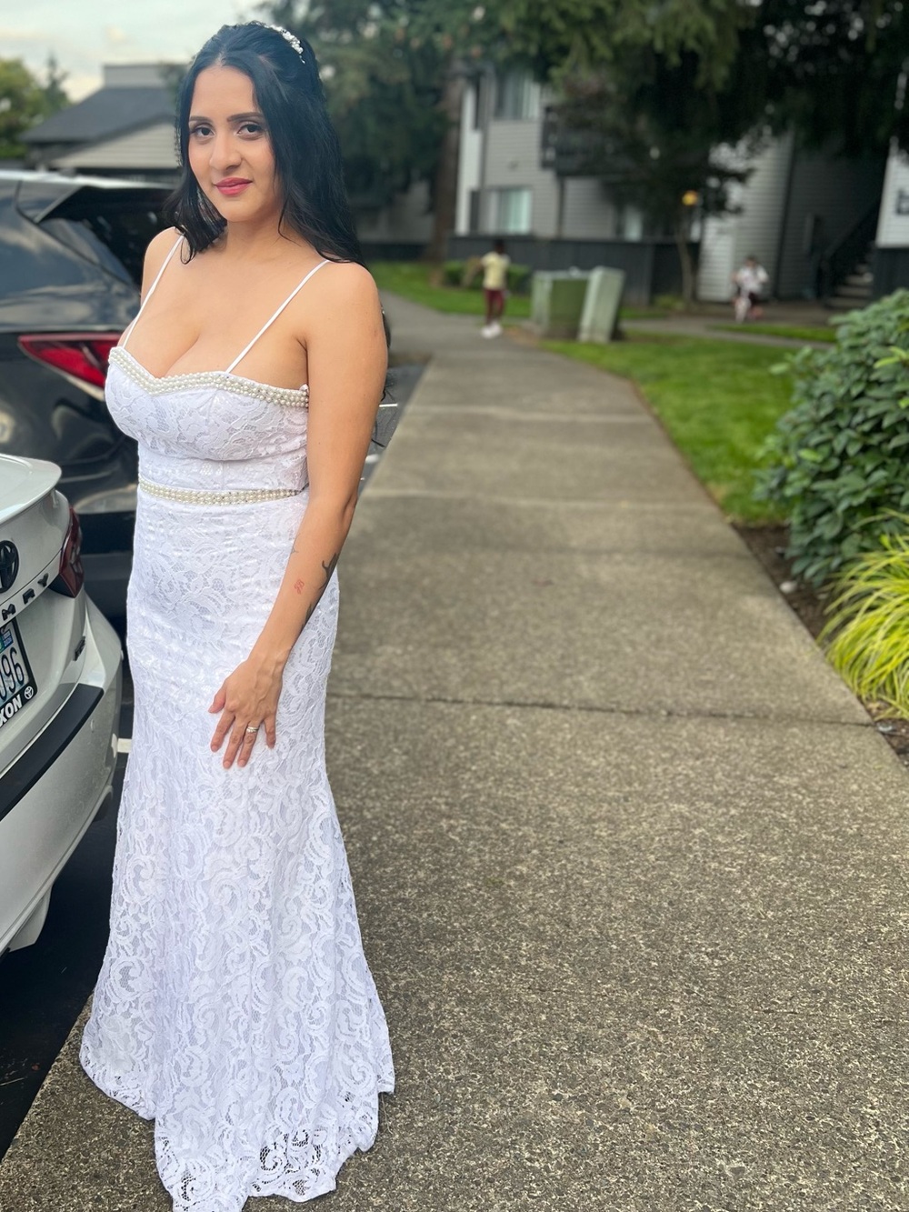 NY Collection White Lace Maxi Dress with Spaghetti Straps